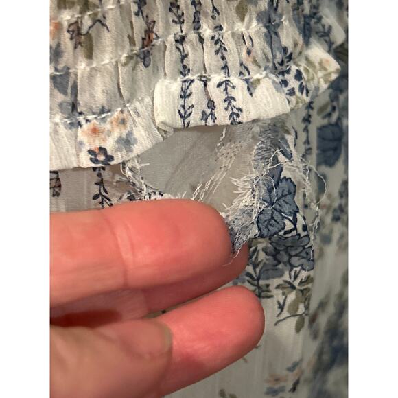 White and Blue Whimsical Floral Prairie Maxi Dress - Picture 6 of 9